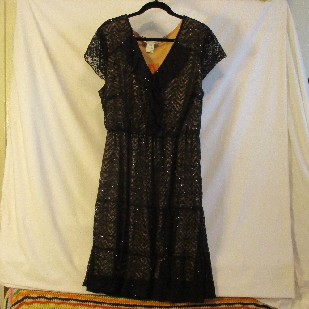 New Black Sequins & Lace Dress Size 2x